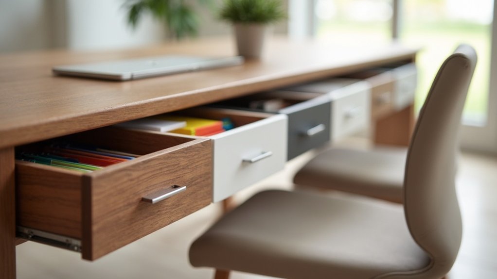organized workspace under drawers